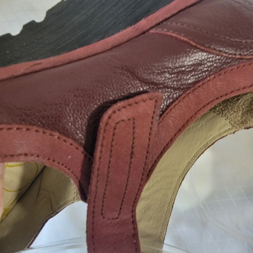 Fly London Womens Burgundy Leather Mary Jane Wedge Platform Shoes Sz 8 39 RARE